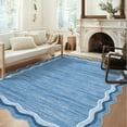 thumbnail image 5 of Large Scalloped Living Room Rug 10x13 Washable Modern Accent Carpet, Contemporary Low Pile Area Rugs with Non-Slip Backing, Stain-Resistant Foldable Floor Mat for Bedroom, Office, Blue, 5 of 7
