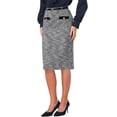 thumbnail image 4 of INSPIRE CHIC Tweed Pencil Skirt for Women High Waisted Midi Skirts Knee Length Button Decor Bodycon Office Work Skirts with Belt XS Black, 4 of 6