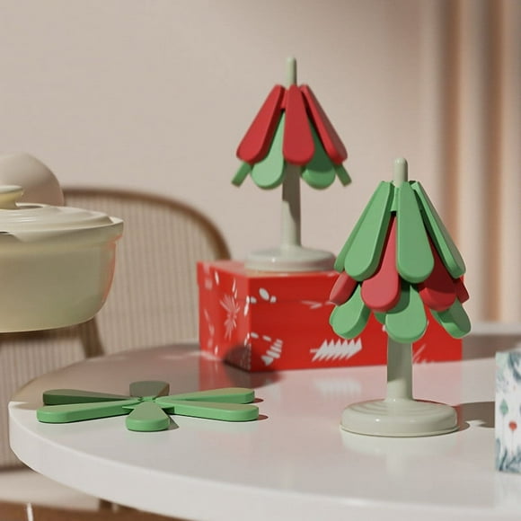 Nsxcdhz Tree Shape Trivet Set - Foldable Heat Pads for Hot Dishes, Hot Pots, Teapots, Pans & Bowls - 3 Trivets & 1 Stand for Kitchen Table, Perfect for Hot Dishes