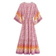 thumbnail image 2 of Vintage Chic Women Floral Print Batwing Sleeve Beach Bohemian Maxi Dresses Robe Ladies V-neck Summer Boho Dress Vestidos, 2 of 6