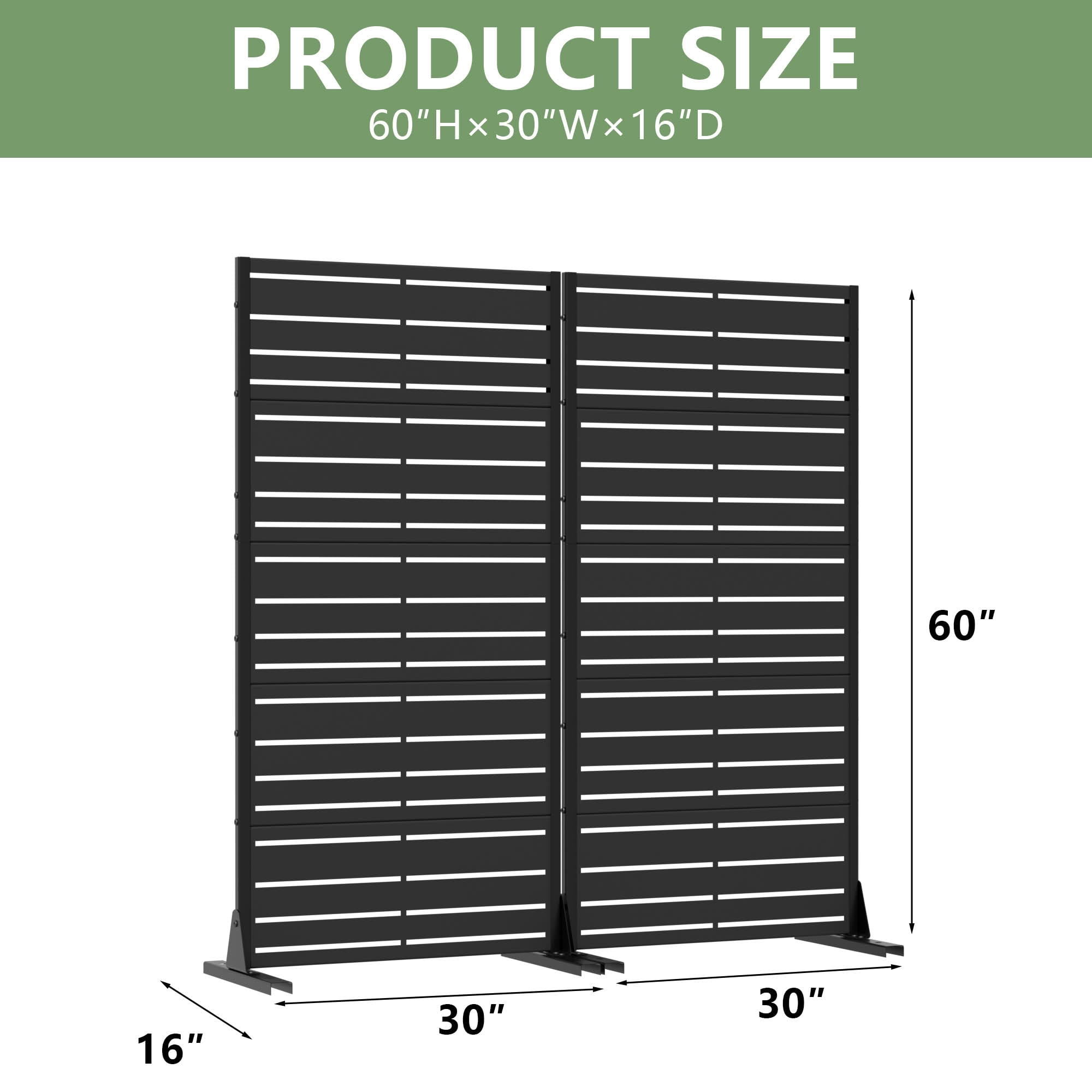 MAYEERTY 2-Piece Outdoor Privacy Screen Metal Fence - 5ft Black, 5-Panel Wide-Narrow Louvered, Weatherproof for Balcony
