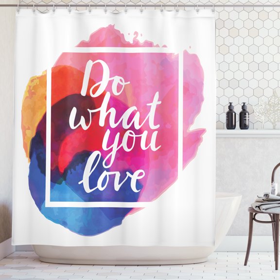 Ambesonne Saying Shower Curtain, Contemporary Theme Love Work, 69"Wx70"L, Multicolor