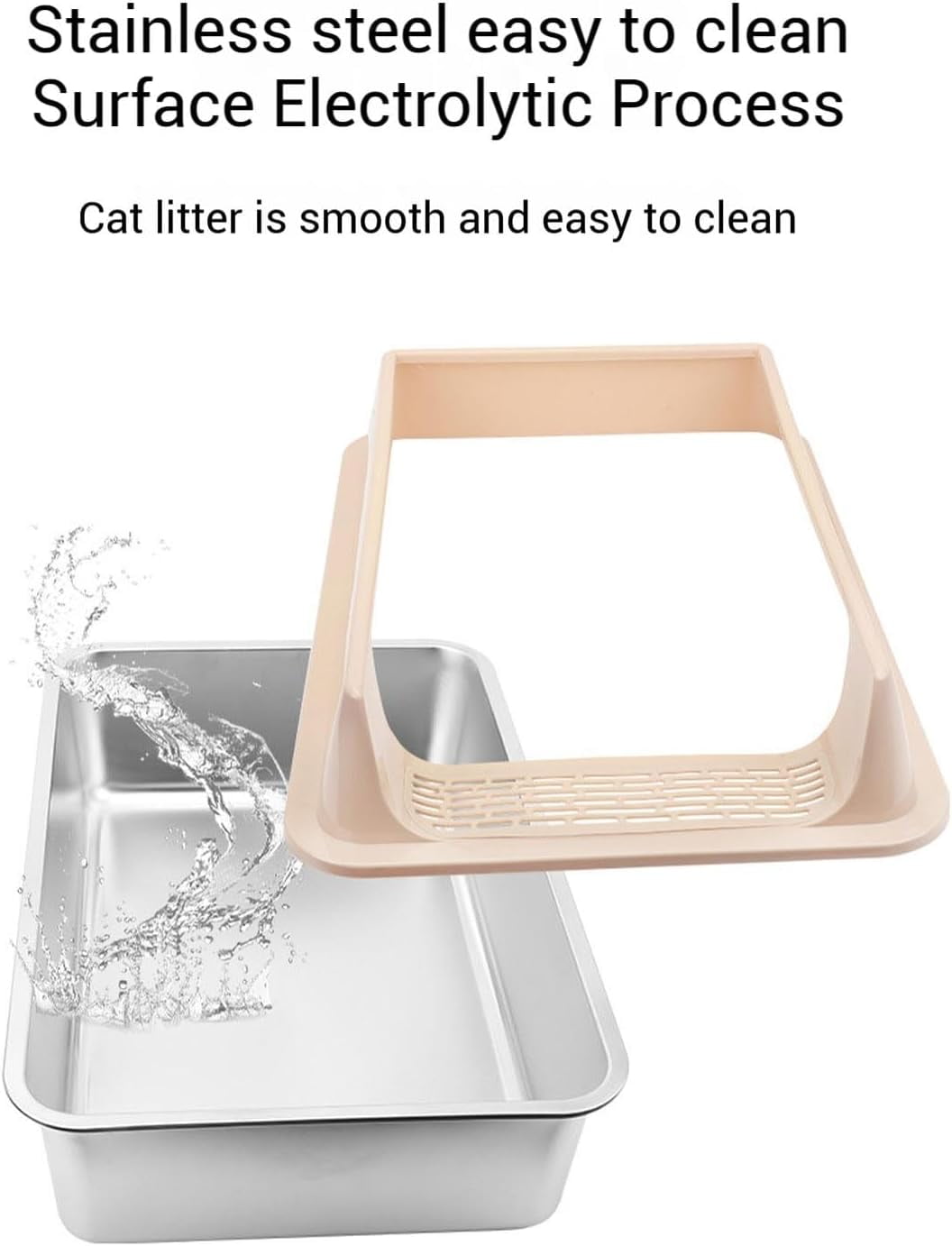 Stainless Steel Litter Box, Semi Enclosed High Side Cat Litter Box, Top Entry Litter Boxs for Senior Cats, Leak-Proof, Non-Sticky, Easy Clean, Ideal for Indoor Cats Kitten