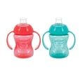 thumbnail image 1 of Nuby Plastic - Paquete de 2 vasos para sorber con dos asas y antiderrames, 8 oz, coral y aguamarina, 1 of 5