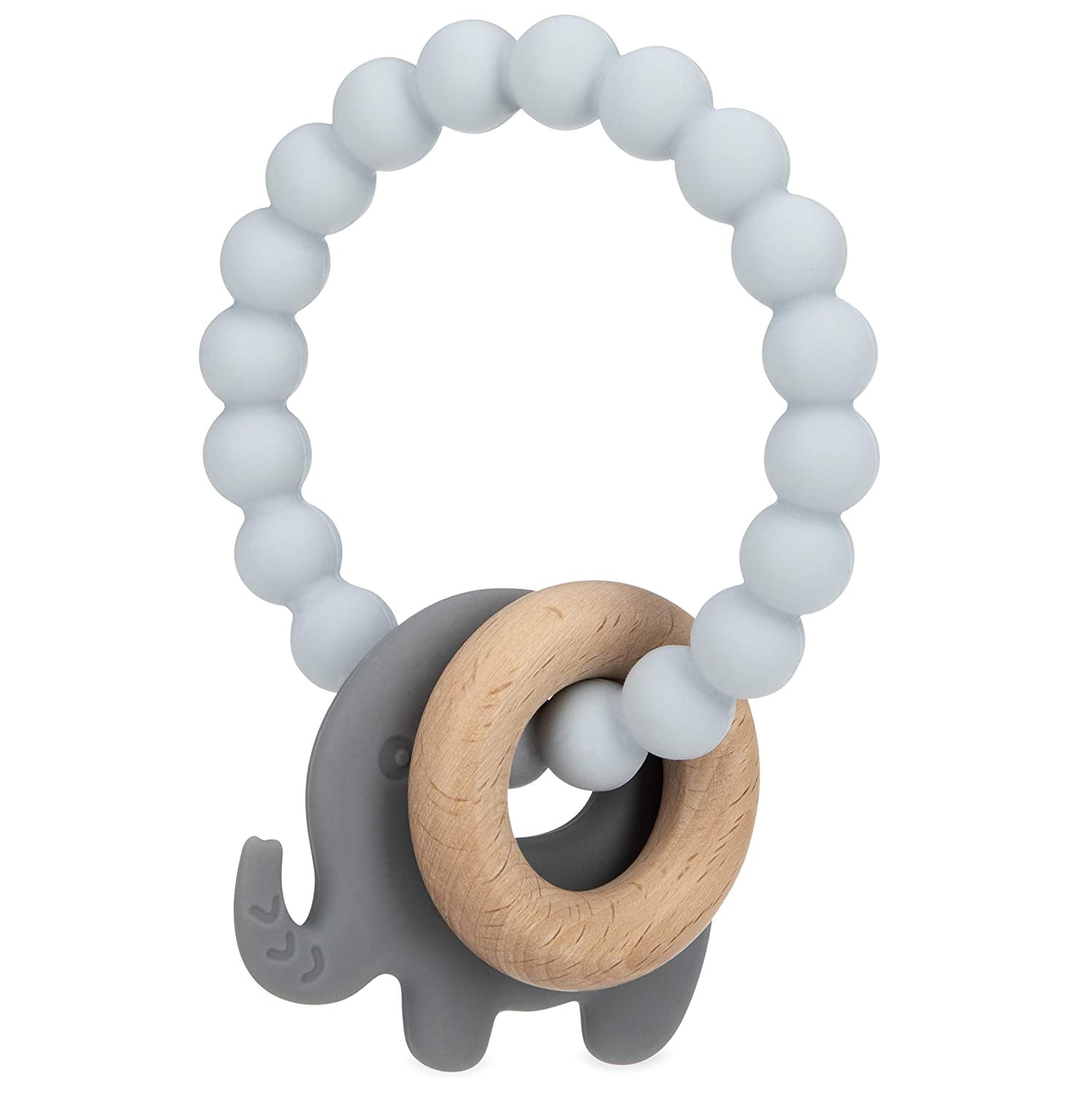 Nuby Natural Teether Silicone Key-Ring Design with Wooden Hoop, Elephant - image 2 of 3