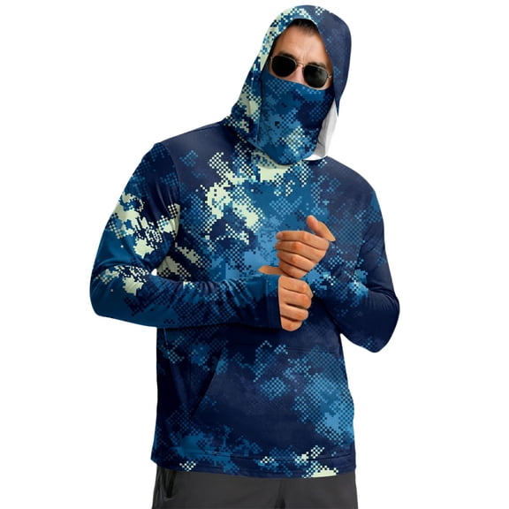 BRGZLK Men Sun Jacket Summer Fashion Print Long Sleeve Lightweight Breathable Sun Protection Hooded Top with Face Cover D M