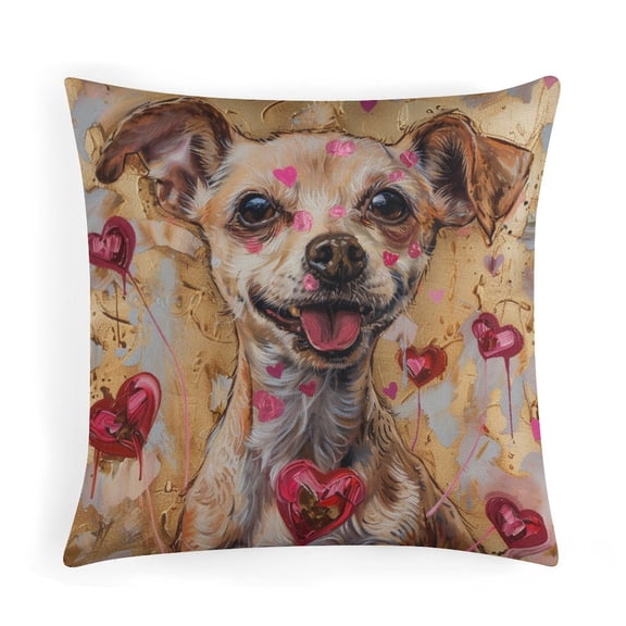 Pillow Cover Dog Red Roses Love Gift Floral Outdoor Square Pillow Cushion Cases Love Heart Hugs And Kisses Pillowcover Decoration for Sofa Couch 16"x16"