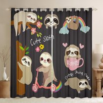 Manfei Kawaii Sloth Black Out Curtains for Teen, Cartoon Animal Lover Curtains Pack of 2 (42x63 Each), Rainbow Flower Print Bedroom Curtains, Curtains and Drapes Bedroom Decor