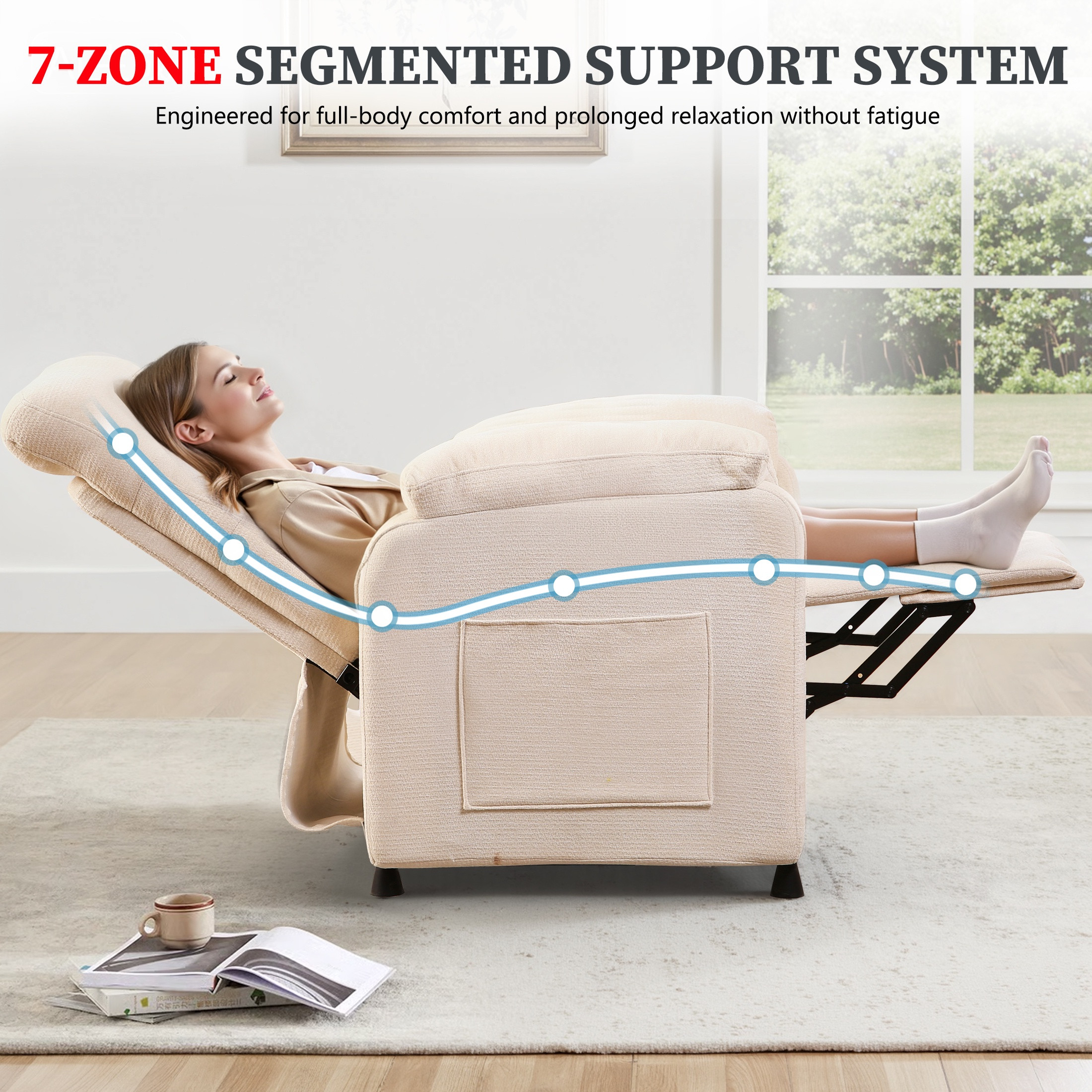 Power Recliner Chair Living Room with Adjustable Backrest and Footrest, Electric Recliner Chair for Adults, Luxurious Chenille Fabric (Beige)