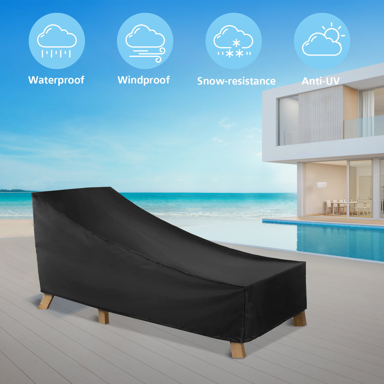 Sqodok Waterproof Outdoor Chaise Lounge Covers 2 Pack Durable Patio Lounge Chair Cover 82inch Black - 82''L x 30''W x 31''H 