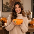 thumbnail image 6 of Pumpkin Shaped Ceramic Bowl, Thanksgiving Western Style Creative Soup Bowl, Household Fall Kitchen Tableware Serving Bowl, for Thanksgiving Fall Kitchen Table Decoration, 6 of 7