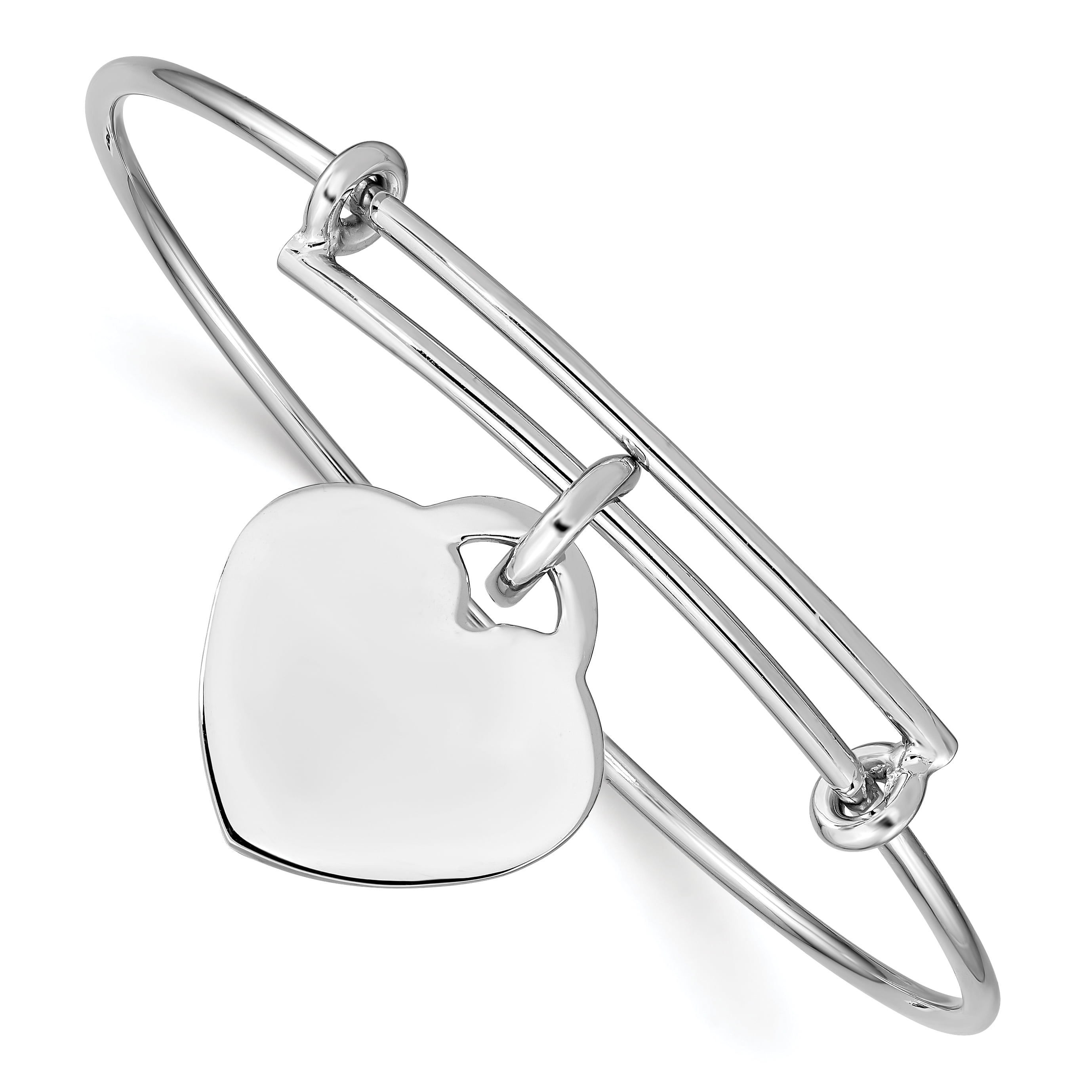 925 Sterling Silver Engraveable Heart Bangle Bracelet Cuff Expandable