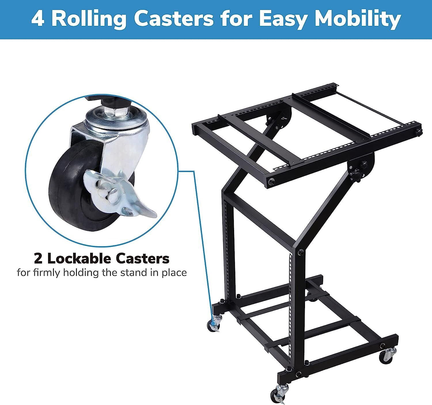 12U Rack Mount Mixer Case Stand Studio Equipment Cart Stage Amp DJ Rolling