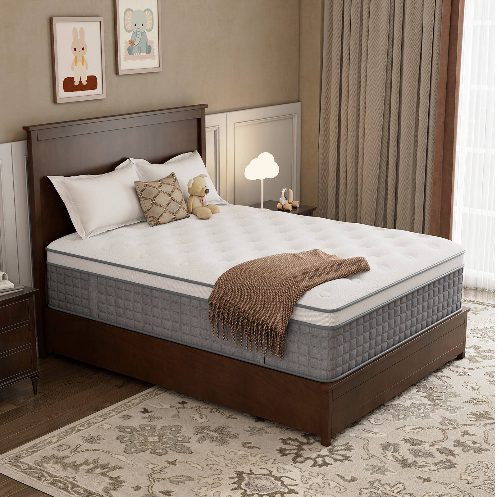 GREOO Full Size Mattress in a Box 14" Hybrid Cooling Gel Memory Foam with Individually Pocket Coils Firm Pressure Relief CertiPUR-US