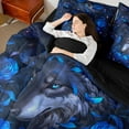 thumbnail image 4 of Feelyou Magic Jungle Wolf Twin Bedding Sets 7-Piece for Couple, Glitter Blue Flower Bedding Comforter Set, Romantic Valentines Day Reversible Sheet Sets, Super Cozy Room Decor, 4 of 8