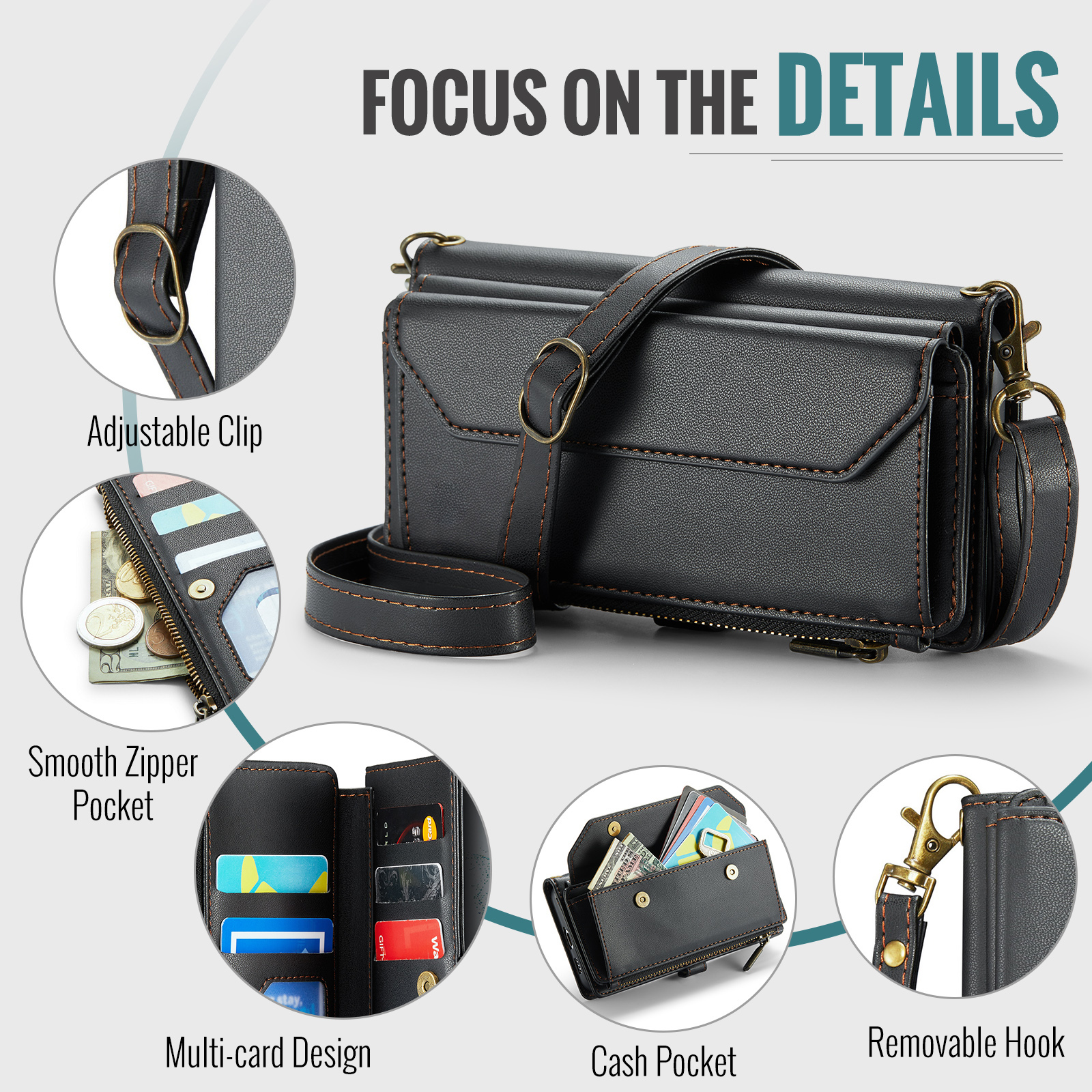 Asuwish Compatible with Samsung Galaxy S22 5G Zipper Wallet Phone Case Tempered Glass Screen Protector Crossbody Lanyard Strap Flip Card Holder Slot Cell Cover for S 22 22S 4G G5 6.1 Women Black
