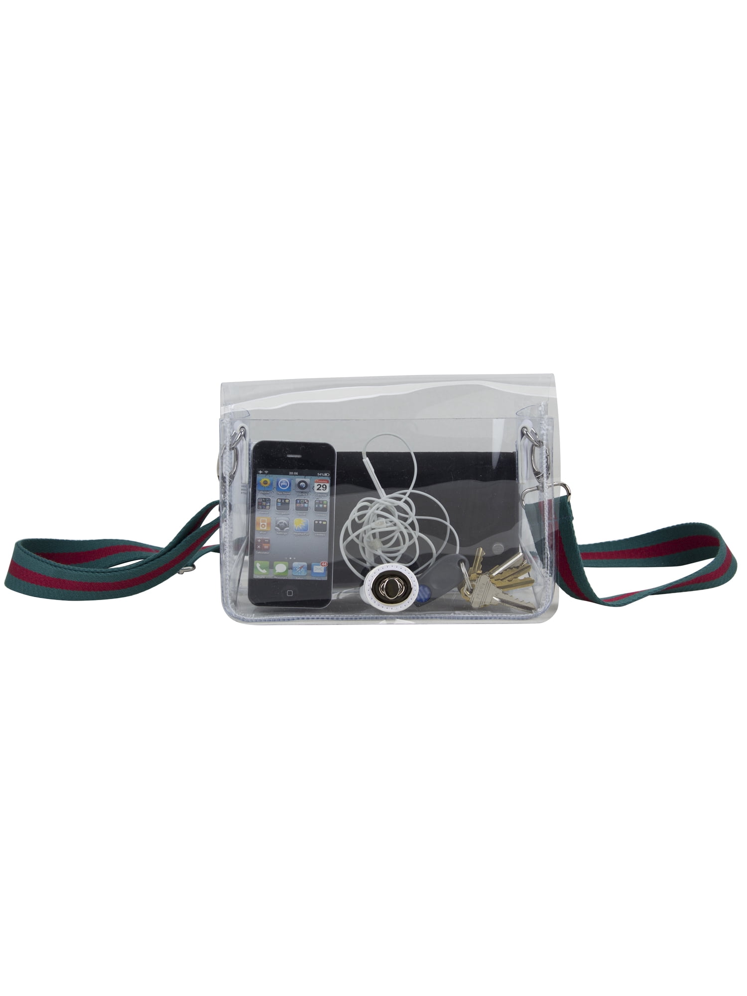 Eastsport Limited Micah Clear Crossbody with Webbing Strap, Red Green Stripe
