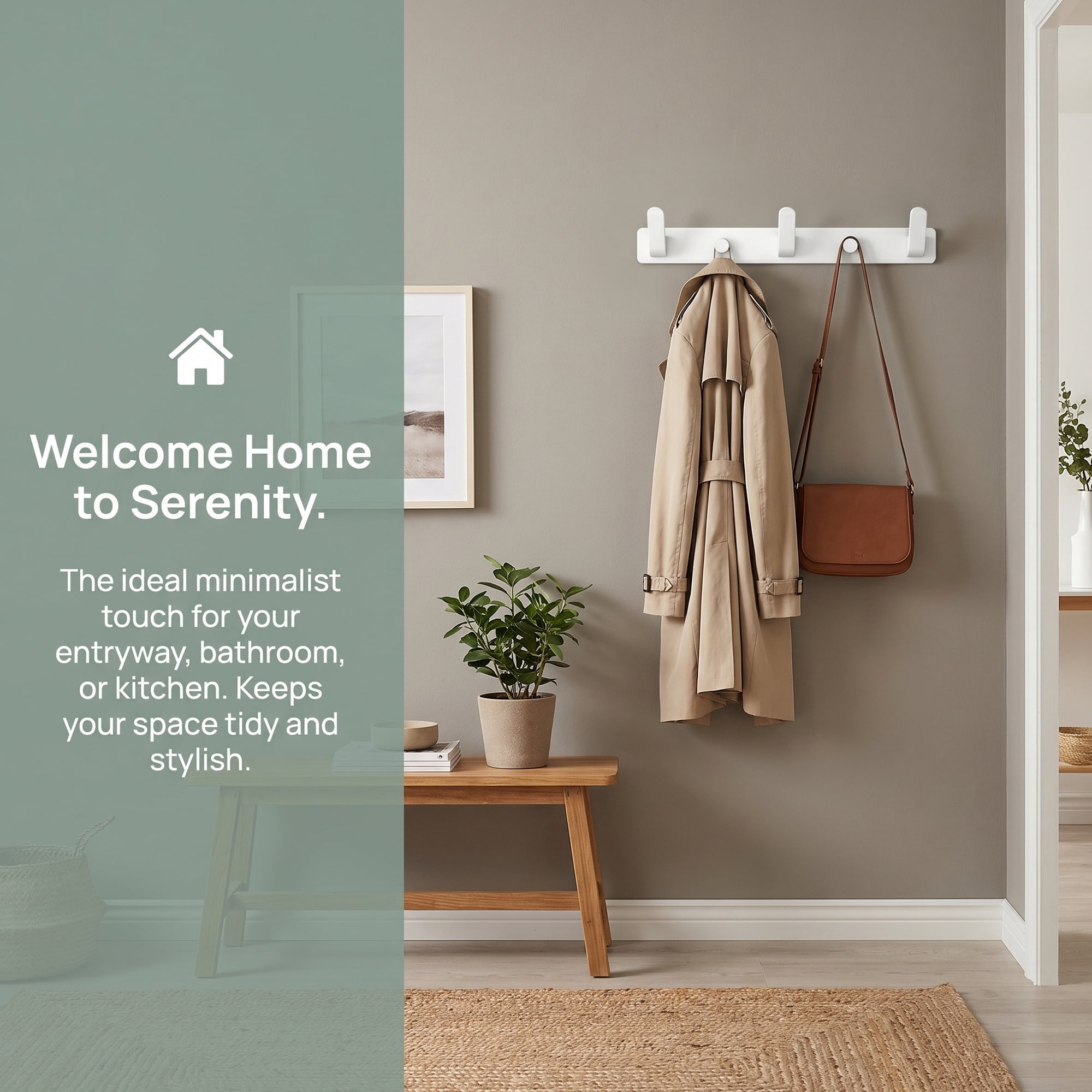 Unique Bargains Coat Rack Wall Mount for Entryway Bathroom Bedroom White 3 Hooks