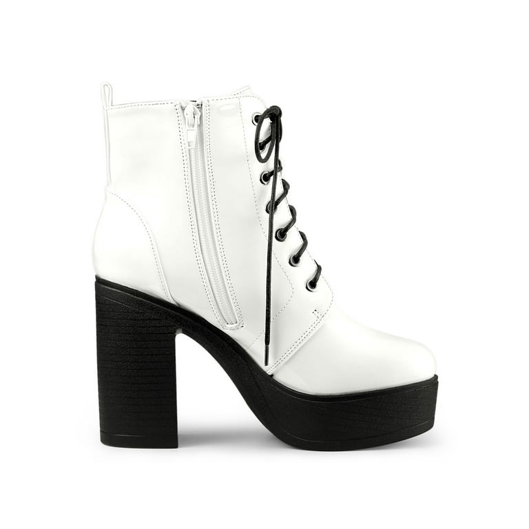 Unique Bargains Women s Platform Chunky High Heel Lace up Combat