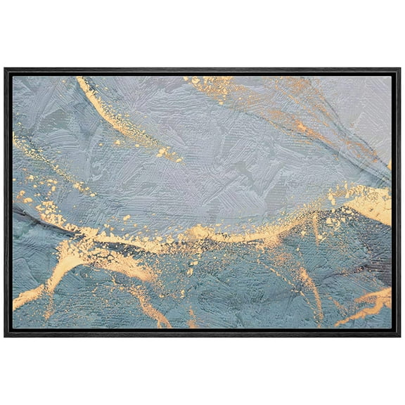 wall26 Framed Canvas Print Wall Art Minimal Gold Blue Watercolor Pastel Collage Abstract Shapes Illustrations Modern Art Decorative Contemporary for Living Room, Bedroom, Office - 24x36 Black