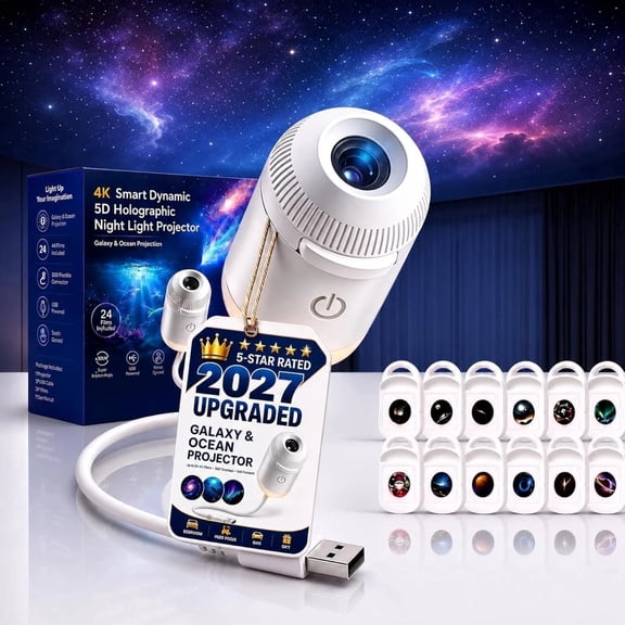 2027 Upgraded Hd Smart Dynamic 5d Holographic Night Light Projector, Plug and Play Hd Star Projector, 360 ° Adjustable Hd Galaxy and Ocean Projector for Bedroom Ceiling