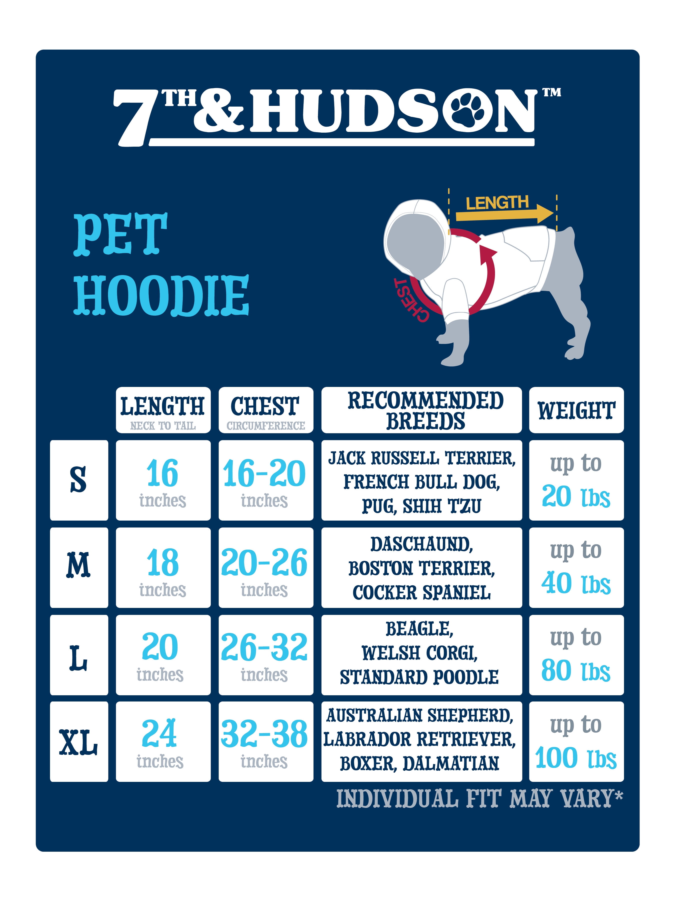 7th & Hudson Kangaroo Pocket Hoodie for Dogs and Cats, Size S-XL