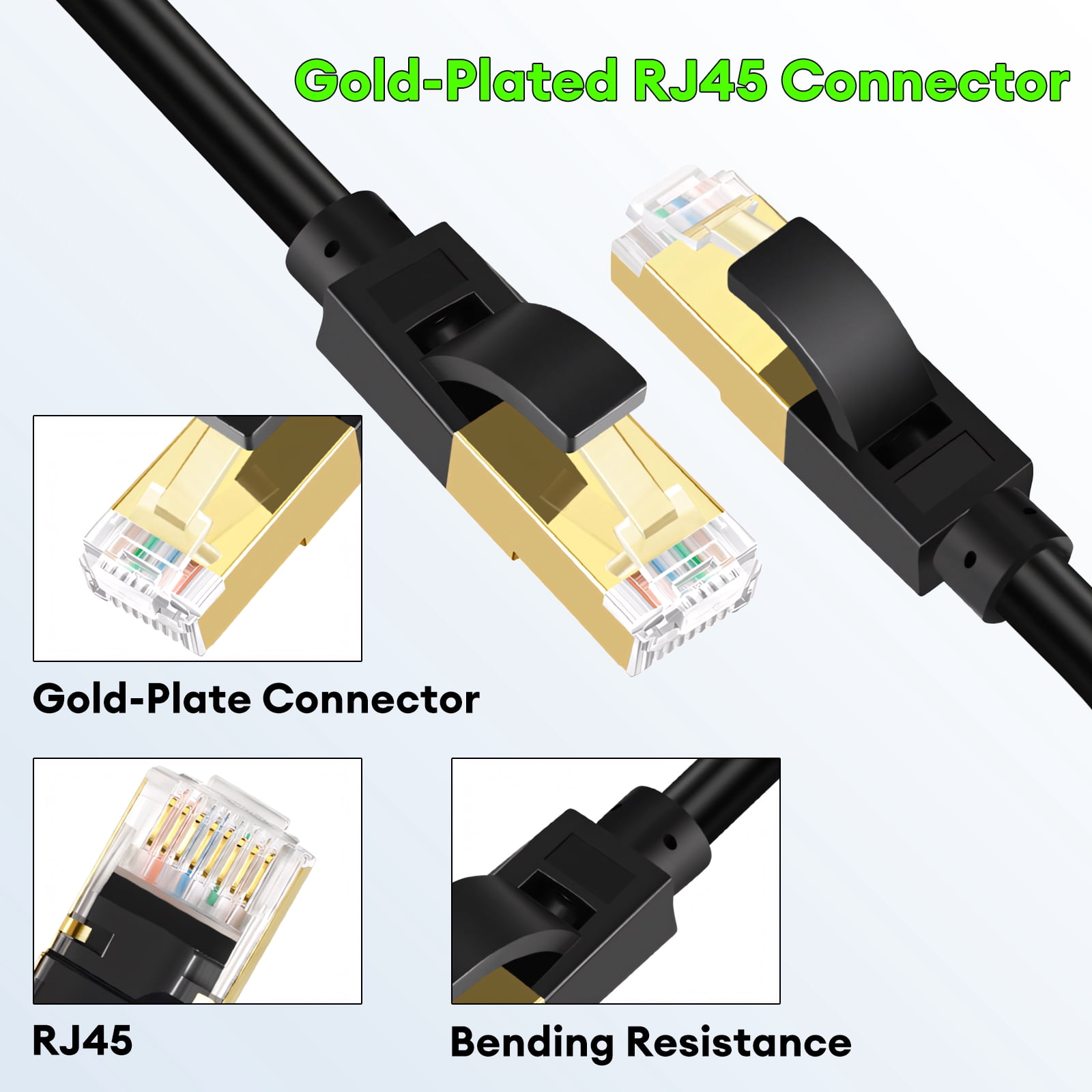 Cat7 Ethernet Cable 65ft High Speed 10Gbps, RJ45 LAN Cable with Shielded, Weatherproof Internet Network Patch Cord for Gaming, PS5/4/3, Xbox, Router
