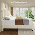 thumbnail image 4 of King Size Velvet Bed Frame, 50.2 in Tall Headboard & Footboard, Upholstered Platform King Bed Frame with Nailhead Trim, No Box Spring Needed, Noise Free, Solid Wooden Slats, Beige, 4 of 7