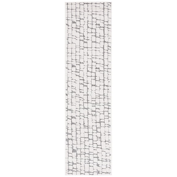 SAFAVIEH Cabana Tamsen Geometric Indoor/Outdoor Runner Rug, Ivory/Grey, 2'2" x 8'