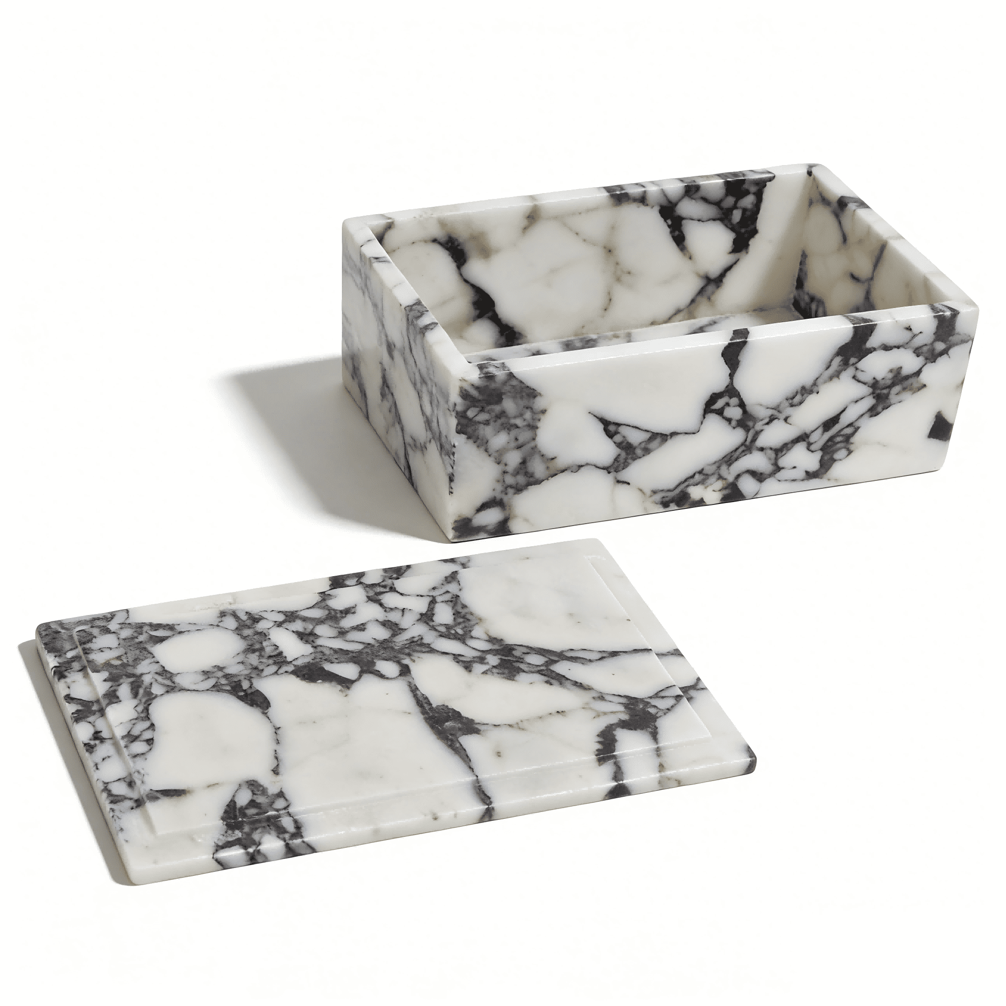 Calacatta Viola Marble Storage Box with Secure Lid - Dustproof Rectangular Container for Cotton Balls, Makeup, Personal Items | Home & Office Organizer