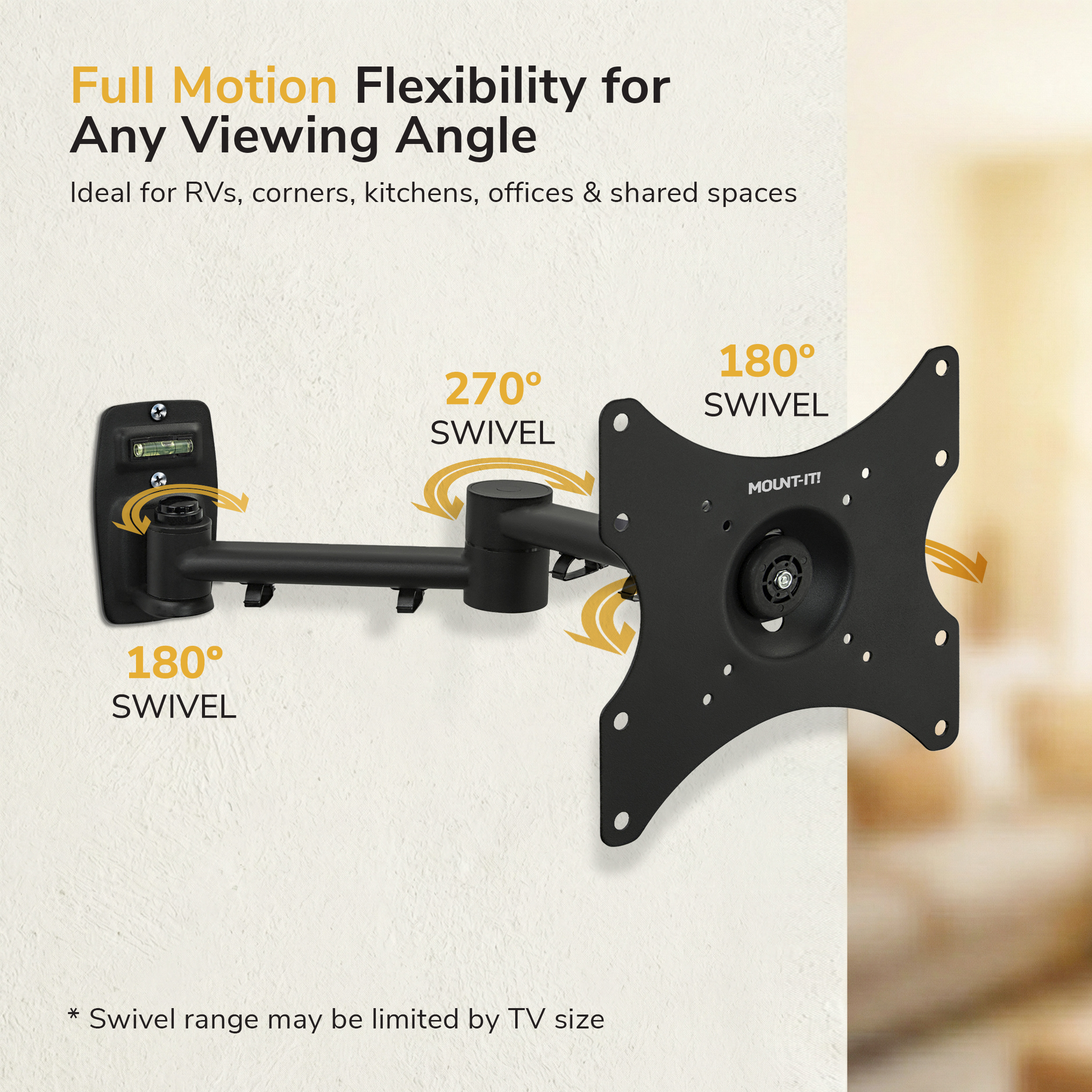 Mount-It! Full Motion TV Wall Mount Bracket for 19" to 42" TV's, Capacity 44 lbs.