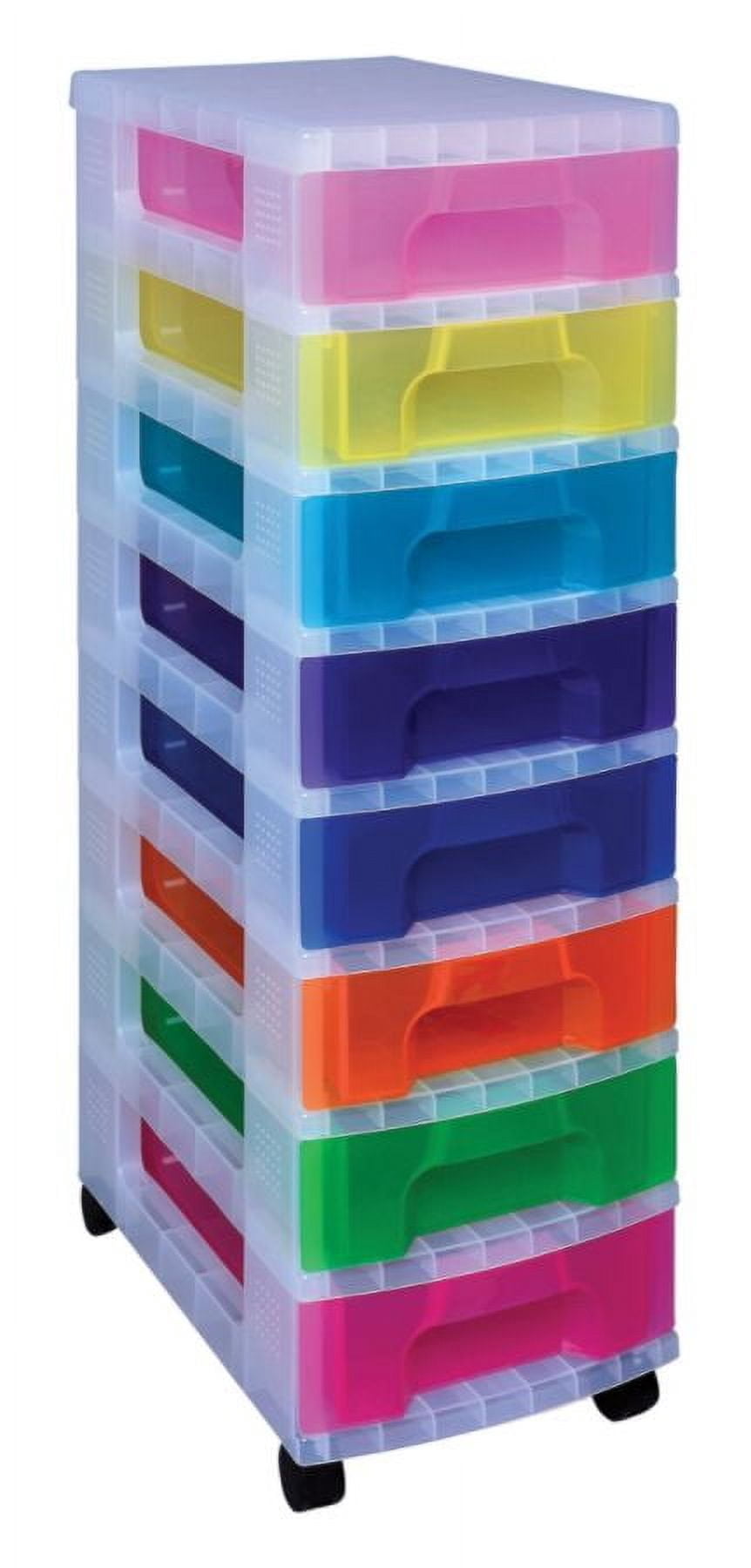 Really Useful Box® Plastic 8-Drawer Storage Tower, 7 Liters, 36 1/2" x 15 3/4" x 12", Clear/Rainbow