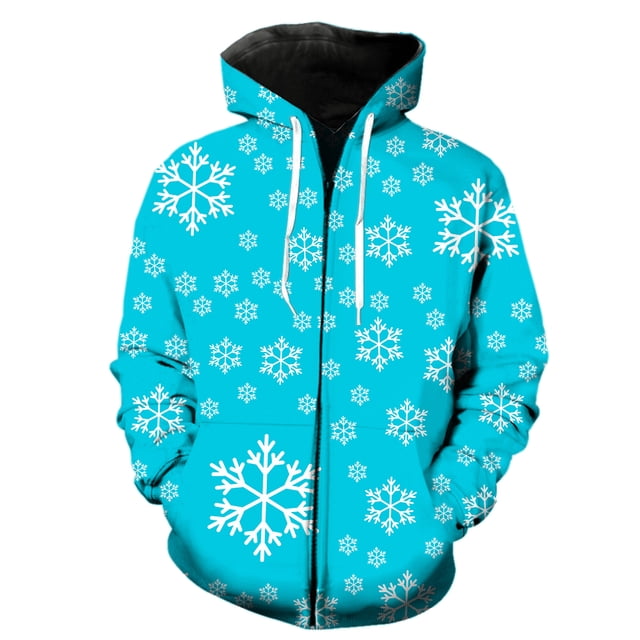 Sudadera con capucha y cremallera para hombre, con estampado de copos de nieve de invierno, 3D, divertida, informal, con capucha, estilo hip hop, primavera