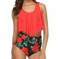 thumbnail image 1 of Women Flounce Swimsuit Two Pieces Bathing Suits Ruffled Tankini Top High Waisted Bikini Set Tummy Control, 1 of 7