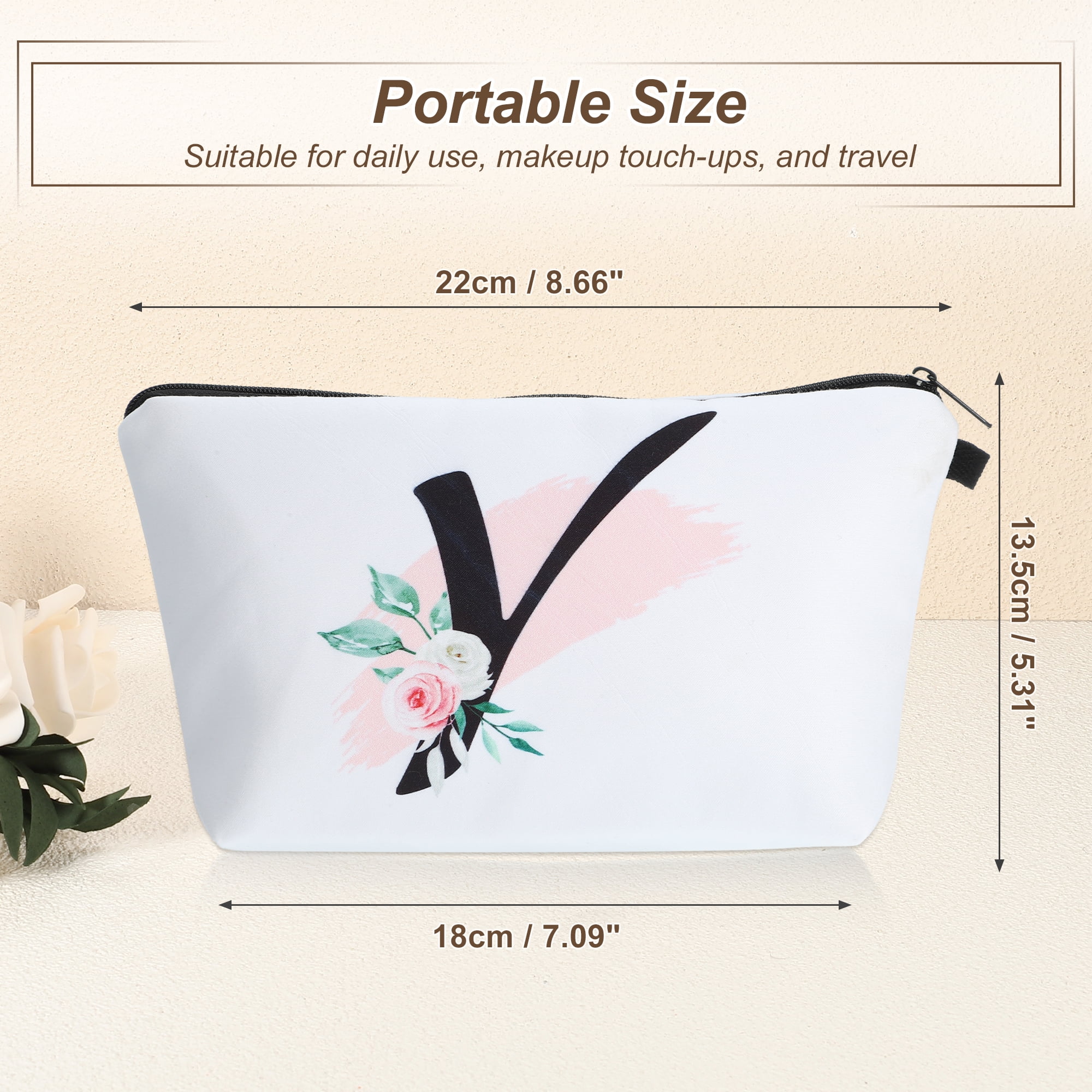 Unique Bargains Personalized Makeup Bag Y Cosmetic Bag Small Monogrammed Purse White