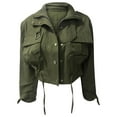 thumbnail image 3 of Zpanxa Womens Jacket Fall Winter Fashion Solid Color Long Sleeves Cropped Cardigan Lightweight Zipper Tops Coat Army Green M, 3 of 4
