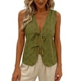 thumbnail image 2 of Summer Tops for Women Solid Color Deep V-Neck Tank Top with Floral Cutout and Tie-Front Detail Boho Style Cool Comfortable Summer Daily Wear Simple Office, 2 of 7
