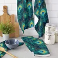 thumbnail image 2 of Peacock Feather Cyan Kitchen Towel Bathroom Hand Towel Kitchen Dishcloth Water Absorption Household Cleaning Cloth, 2 of 7