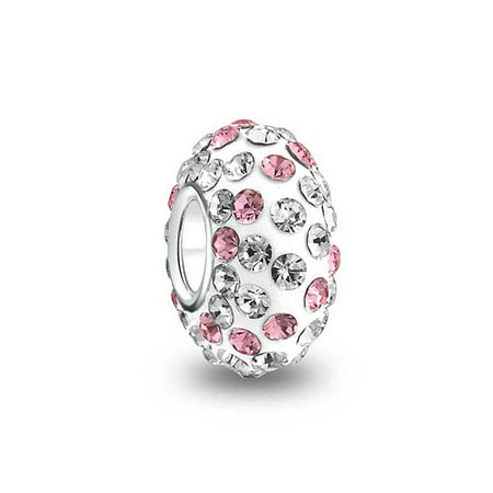 Crystal Spacer Bar (Pink White Silver Crystal Spacer Charm Bead For Women For Teen Fits European Charm Bracelet Core 925 Sterling)