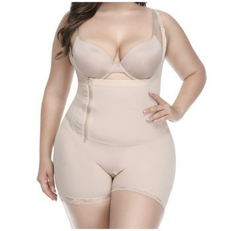 

BELLZELY Cotton Underwear for Women Clearance Women Plus Full Body Suit U-Neck Vest Zipper Surgeries Lace Stitching Compression Garment Shapewear Bodysuit