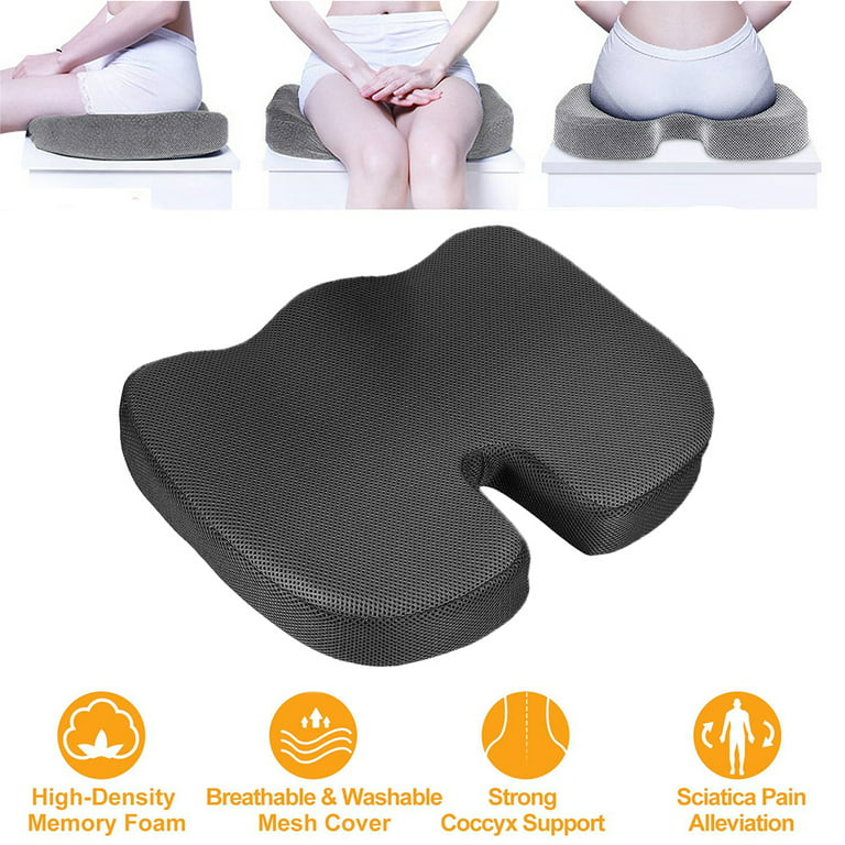 Seat Cushion Pillow Memory Foam Orthopedic Seat Pad for Long Sitting &  Tailbone Pain Relief