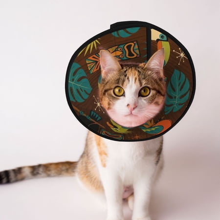 Jungle Bird & Monstera Leaf Illustration Soft Pet Recovery Collar for Cats Small Dogs Protective Elizabeth Collar for Post-Surgery Anti-Lick & Anti-Scratch