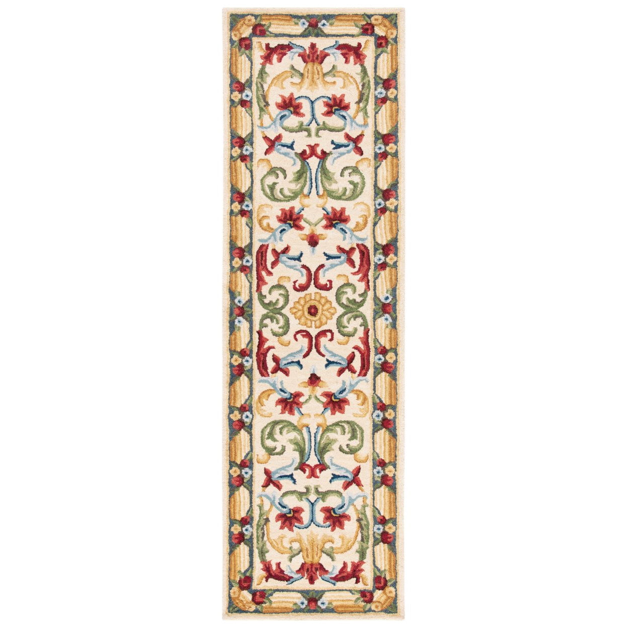 SAFAVIEH Blossom Lakisha Floral Bordered Wool Runner Rug, Ivory/Green, 2'3" x 8'