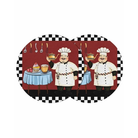 Chef Round Placemats Set of 2 Braided Polypropylene Place Mats Cartoon Red Food Cooking Black White Buffalo Check Washable Table Mats for Kitchen Dinner Holiday Wedding Party Coffee Table Decor 13 Chef Round Placemats Set of 2 Braided Polypropylene Place Mats Cartoon Red Food Cooking Black White Buffalo Check Washable Table Mats for Kitchen Dinner Holiday Wedding Party Coffee Table Decor 13