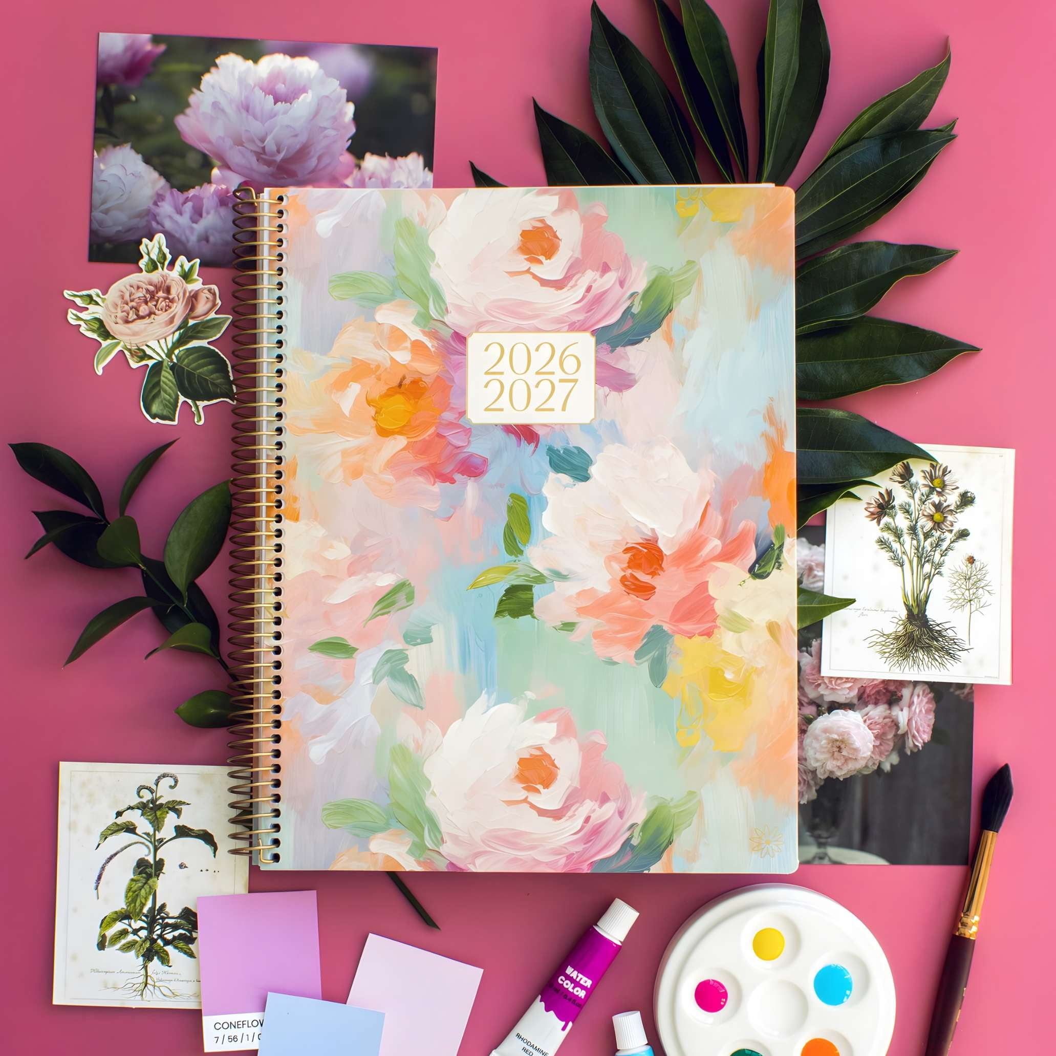 bloom daily planners 2026-2027 Academic Planner, 13 Month Monthly & Weekly, 8.5" x 11" Soft Cover, Stickers Included, Painted Peonies