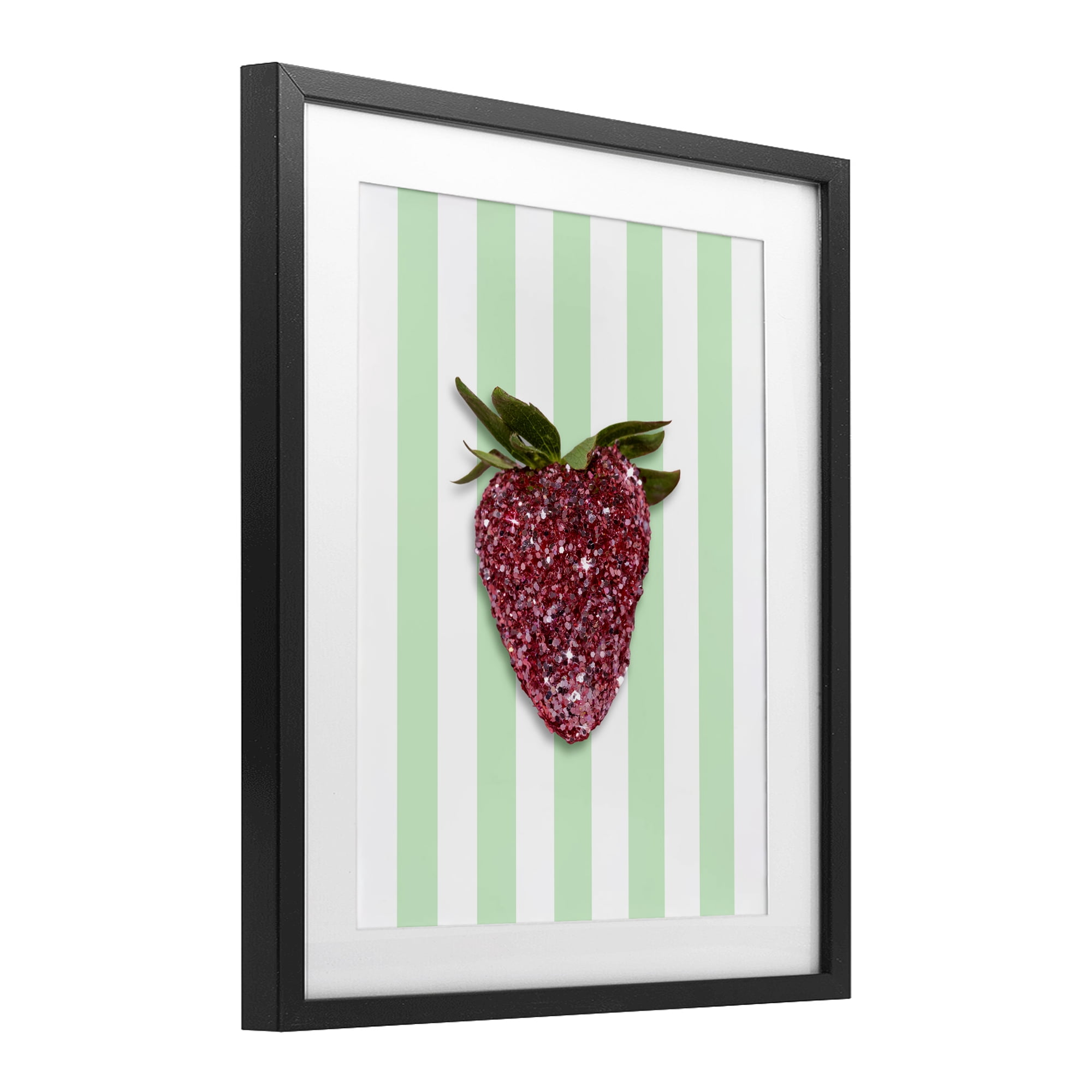 Stupell Industries Glimmer Cherry on Green Stripes Black Framed Print Under Glass, design by LISH Creative