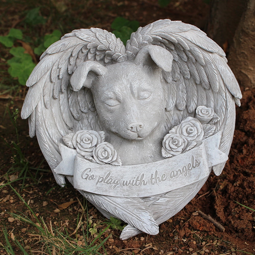 Angel Pet Statue,Super Cute Sleeping Dog/Cat in Angel's Wing Resin