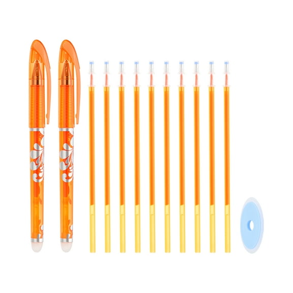 2Pack Erasable Gel Pens with 10 Refills & 1 Eraser, 0.5mm Heat Erasable Pens for Fabric Orange Ink Fabric Markers for Sewing Quilting Planner Writing