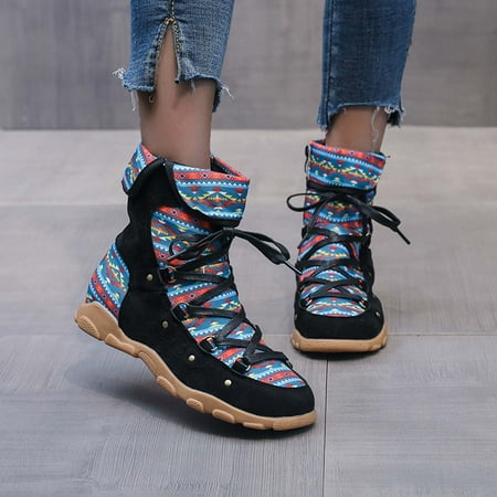 

Juebong Boots Deals Womens Plus Size Ethnic Style Retro Side Zipper Round Toe Short Boots Plus Size Vintage Booties