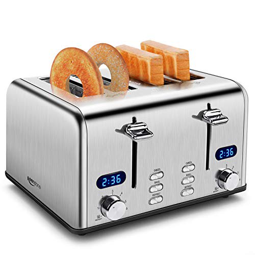 4 Slice Toaster, Keenstone Retro Bagel Toasters with Timer, Wide Slot